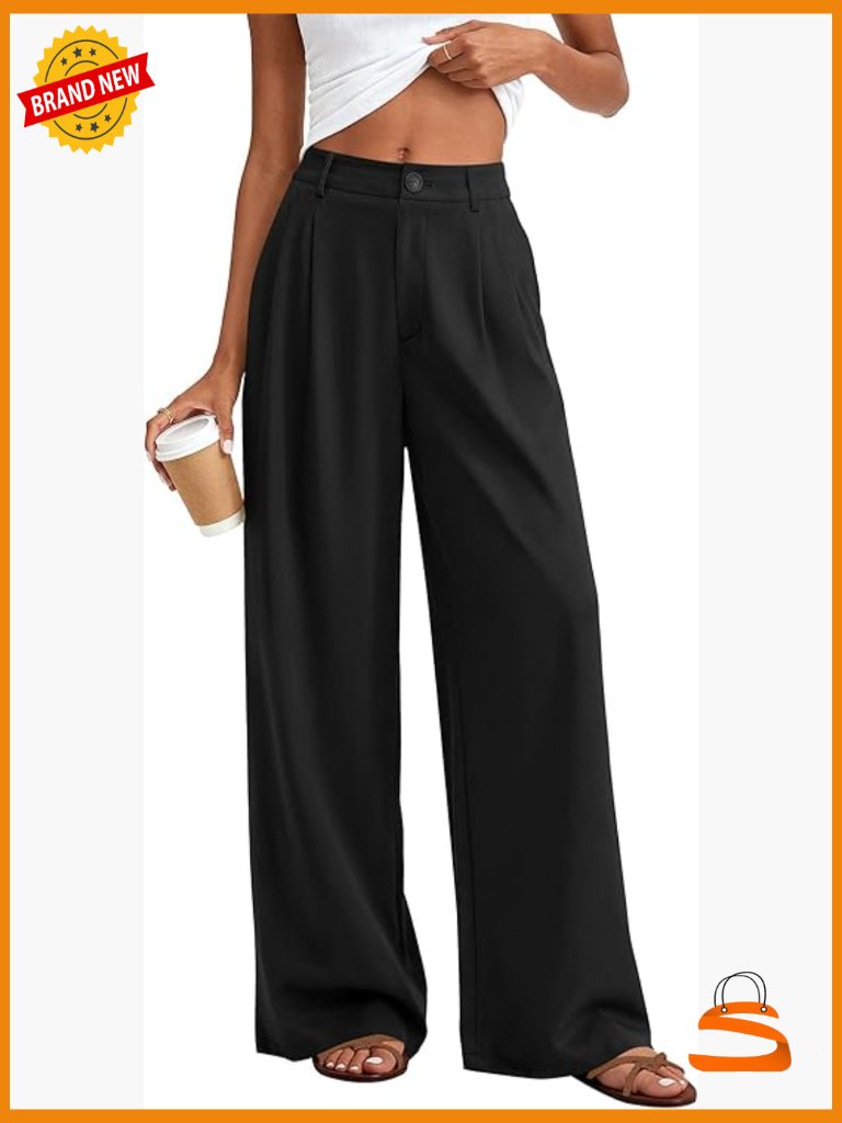 Polka Dot Wide Leg Palazzo Pants With Pockets High Waisted Work Trousers